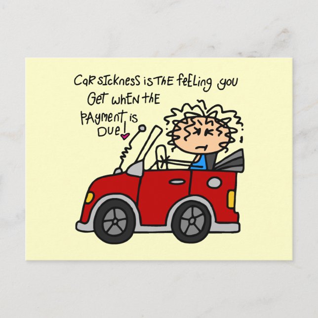 Humourous Car Sickness Postcard (Front)