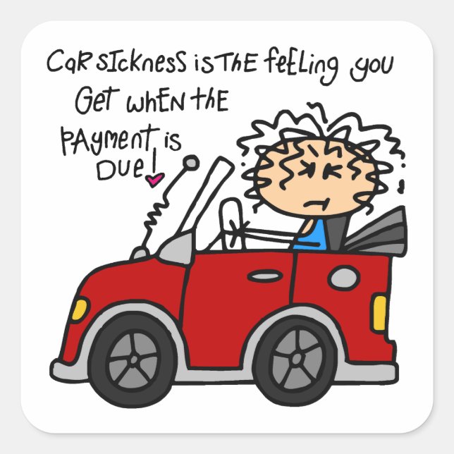 Humourous Car Sickness Square Sticker (Front)