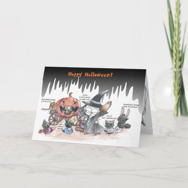 humourous cat Halloween card (Front)
