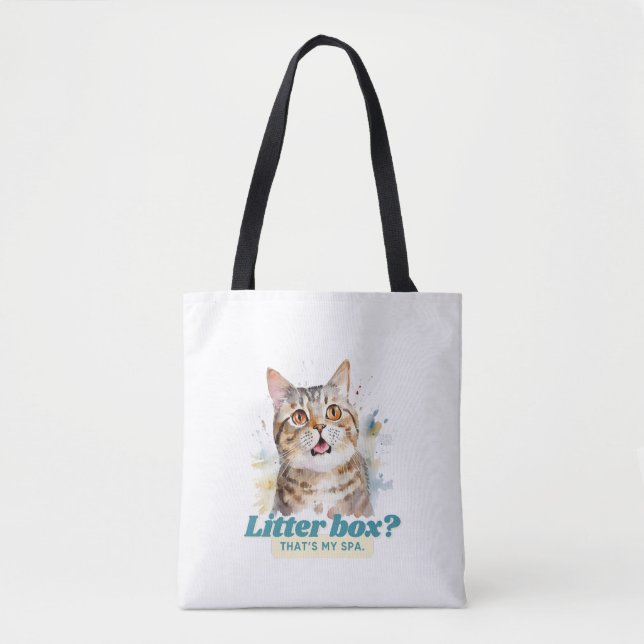 Humourous Cat “Litter Box? That’s My Spa” Tote Bag (Front)