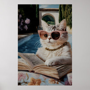 Humourous Cat Lover's Art Print Feline Bookworm