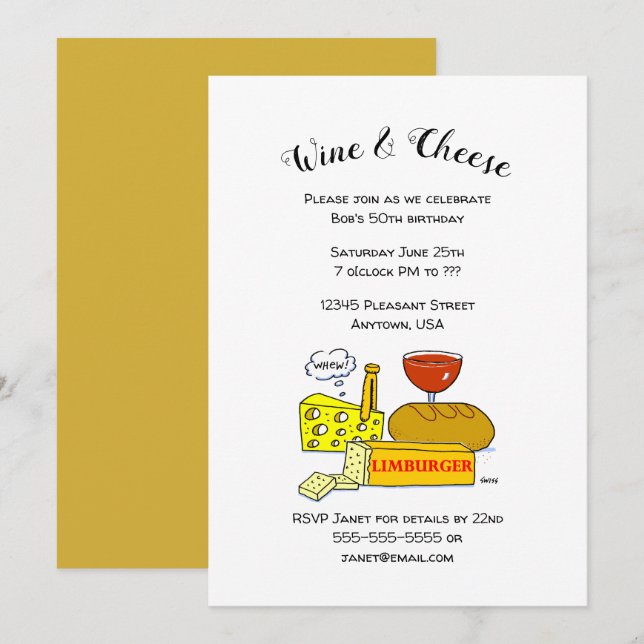 Humourous Cheese and Wine Birthday Party Invitatio Invitation (Front/Back)