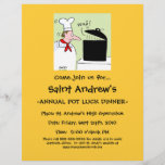 Humourous Chef Cartoon Restaurant Charity Banquet Flyer<br><div class="desc">Humourous Chef Cartoon Restaurant Charity Banquet Flyer is a funny attention-grabber, perfect for all sorts of large dinner occasions. Clever captionless cartoon depicting a French style cook being surprised by what's in the big black kettle on his stove is perfect for putting a smile on recipients' faces as they read...</div>