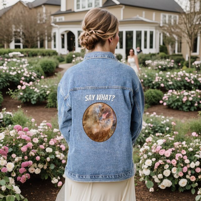 Humourous Chicken Head Placeholder Photo  Denim Jacket (Wedding Back)