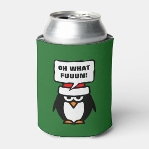 Humourous Christmas can coolers with funny penguin
