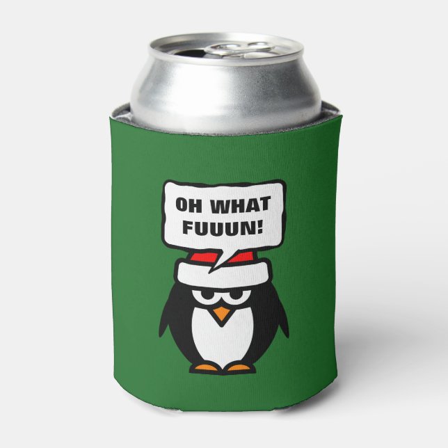 Humourous Christmas can coolers with funny penguin (Can Front)