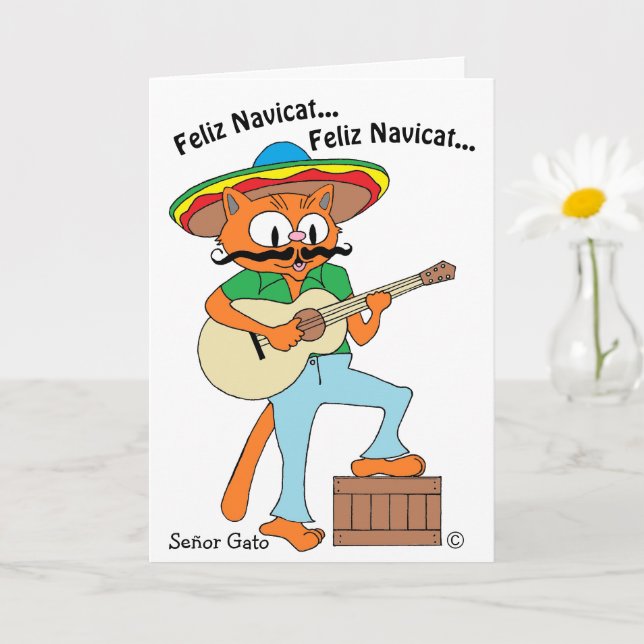 Humourous Christmas Card Senor Gato Meowy Catmas (Small Plant)