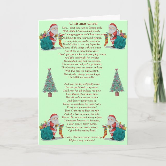 humourous christmas poem santa and xmas tree big holiday card (Front)