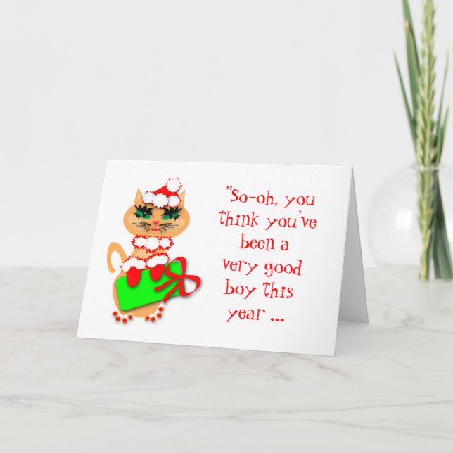 Humourous Christmas Santa Kitty Greeting Card (Front)