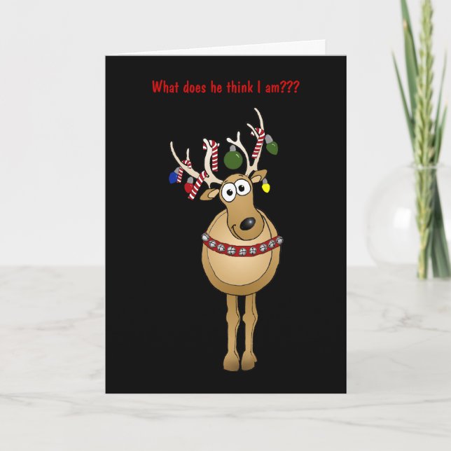 Humourous Christmas Tree Reindeer card. Holiday Card (Front)