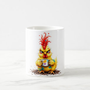 Humourous coffee mug with angry chicken design