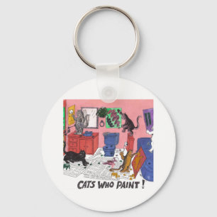 Humourous Colour Drawing of House Cats Who Paint Key Ring