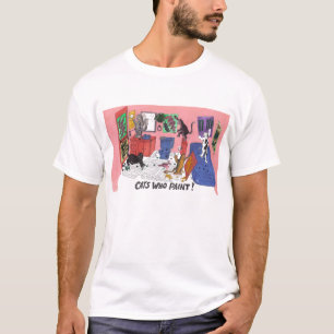 Humourous Colour Drawing of House Cats Who Paint T-Shirt