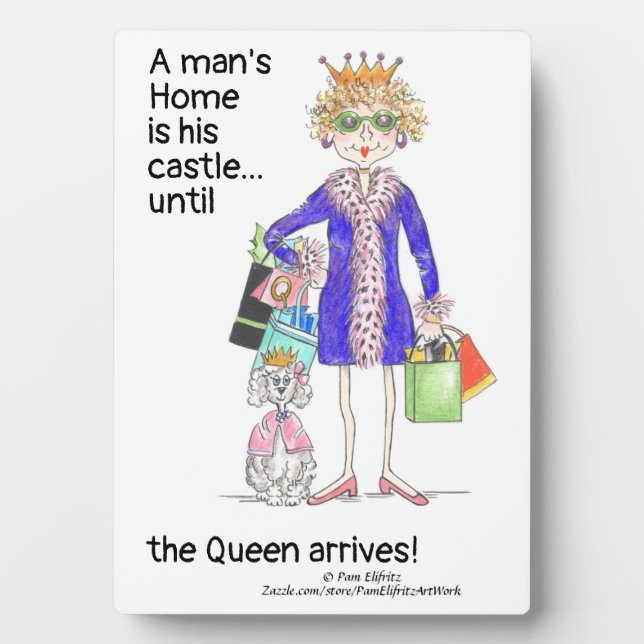 Humourous Colour Sketch Woman Crown Queen is Home Plaque (Front)