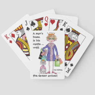 Humourous Colour Sketch Woman Crown Queen is Home Playing Cards