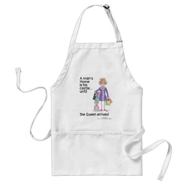 Humourous Colour Sketch Woman Crown Queen is Home Standard Apron (Front)