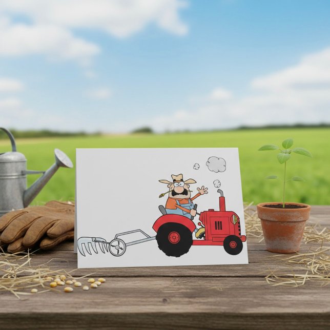 Humourous Country Farmer Tractor Cartoon Card (Creator Uploaded)