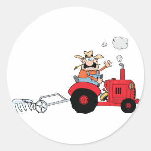 Humourous Country Farmer Tractor Cartoon Classic Round Sticker