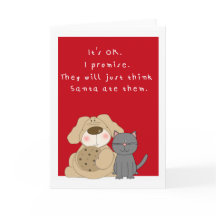 Humourous cute dog and cat Christmas card