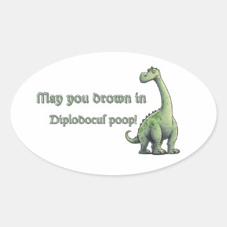 Humourous Diplodocus Illustration with Quirky Wish Oval Sticker