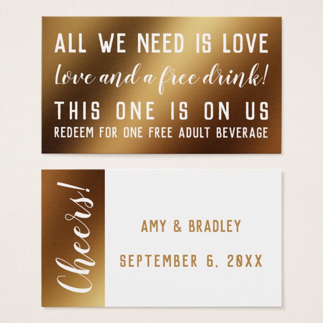 Humourous Drink Tickets in White & Faux Gold Foil (Front & Back)