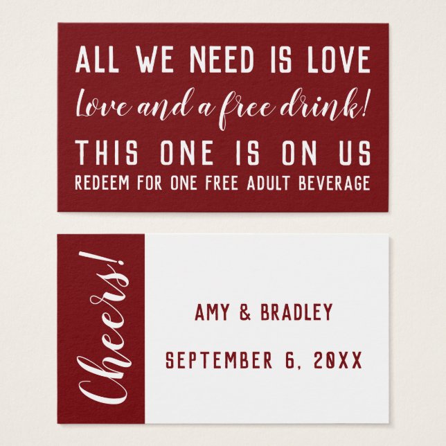Humourous Drink Tickets, White & Editable Deep Red (Front & Back)