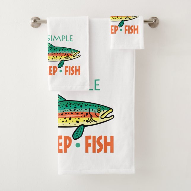 Humourous EAT SLEEP FISH Fishing Decor Bath Towel Set (Insitu)