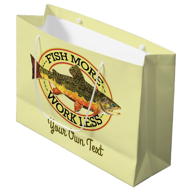 Humourous Fish More - Work Less Trout Fishing Large Gift Bag (Front Angled)