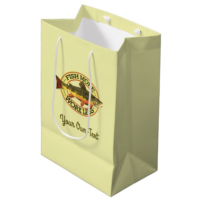 Humourous Fish More - Work Less Trout Fishing Medium Gift Bag (Front Angled)