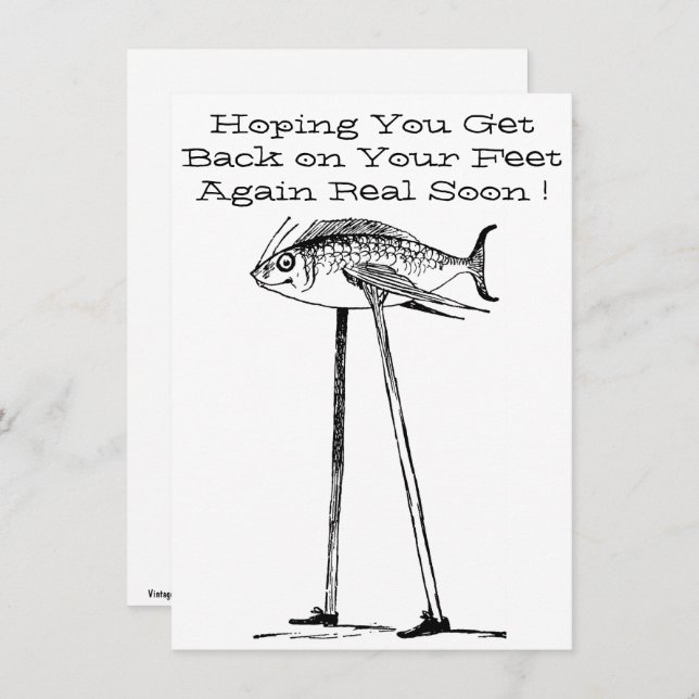 Humourous Fish on Stilts with Shoes Get Well Card (Front/Back)