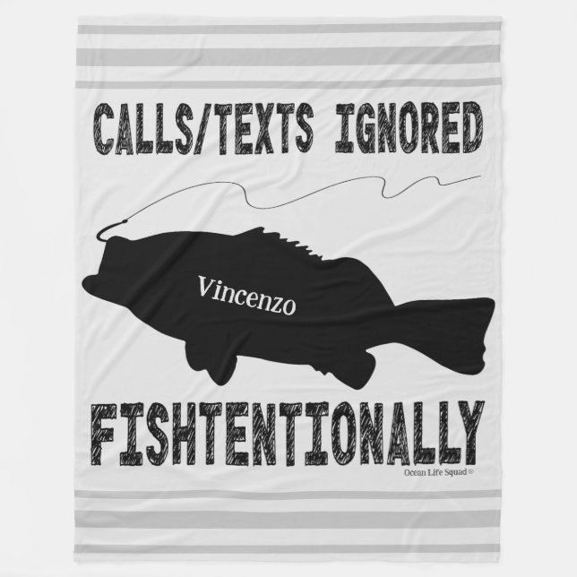 Humourous Fishing Fish Silhouette Text Design Fleece Blanket (Front)