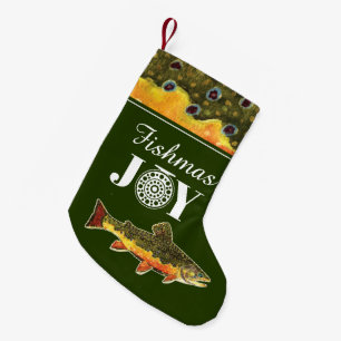 Humourous FISHmas Brook Trout Fishing Small Christmas Stocking