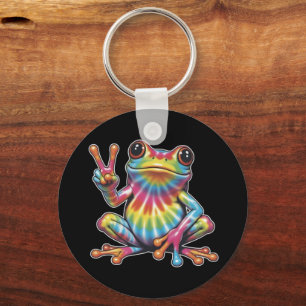 Humourous Frog Lover Tie-Dye Frog Peace Sign Hippi Key Ring