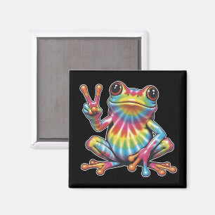 Humourous Frog Lover Tie-Dye Frog Peace Sign Hippi Magnet