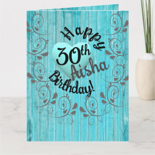 Humourous, Funny, Blue, Rustic Heart 30th Birthday Card
