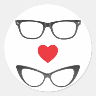 Humourous Geek Love - Heart & Eyeglasses Classic Round Sticker