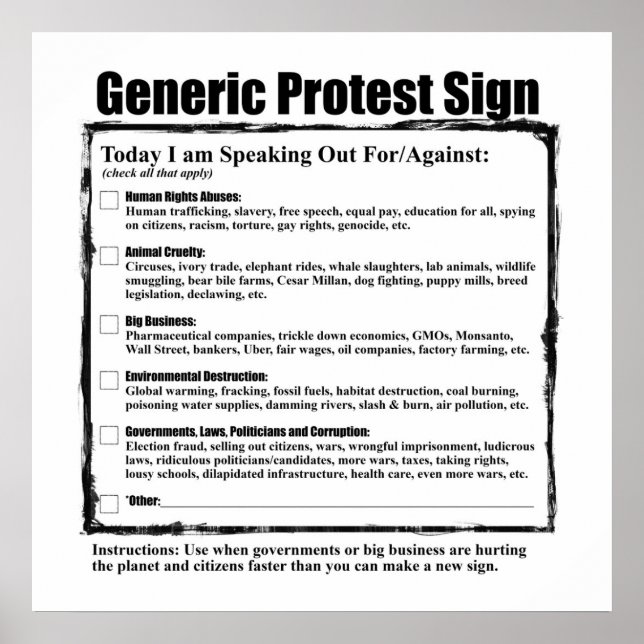 Humourous Generic Protest Sign (Front)