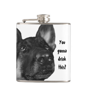 Humourous German Shepherd Hip Flask