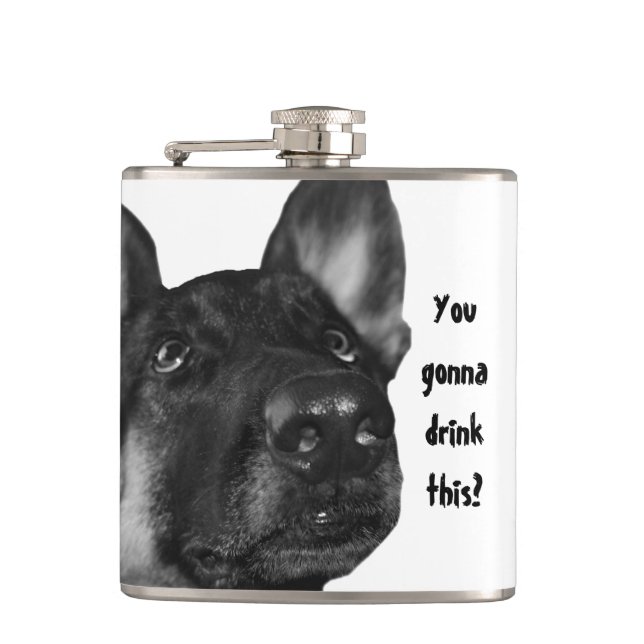Humourous German Shepherd Hip Flask (Front)