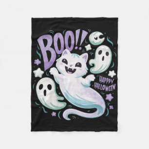 Humourous Ghost Cat Boo Kitty Halloween  Fleece Blanket