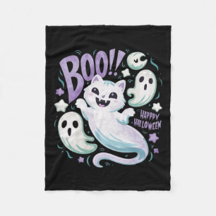 Humourous Ghost Cat Boo Kitty Halloween  Fleece Blanket