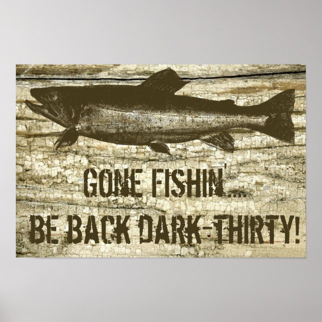 Humourous Gone Fishing Fish Theme Art Poster (Front)