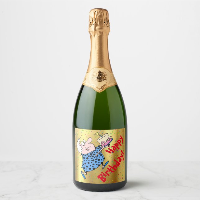 Humourous Grandma Birthday Cake Party Paper Sparkling Wine Label (Front)