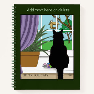 Humourous Green Curious Black Cat Window Notebook