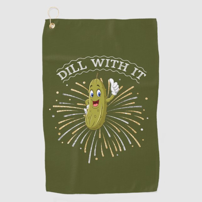 Humourous Green Dill Pickle Golf Towel (Front)