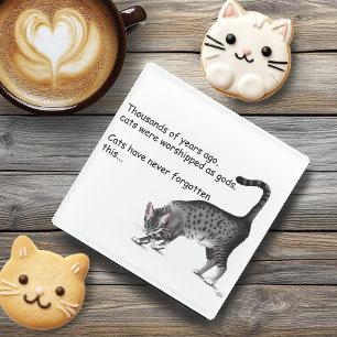 Humourous Grey Whimsical Cat Egyptian Mau Glass Coaster