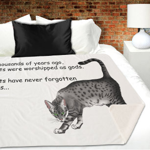 Humourous Grey Whimsical Cat Egyptian Mau Sherpa Blanket