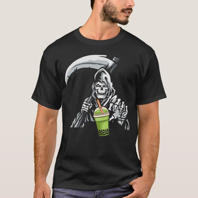Humourous Grim Reaper Boba Tea T-Shirt (Front)