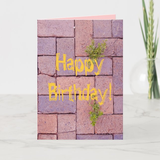 Humourous Happy Birthday Weeds Between Brick Paver Card (Front)