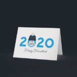 Humourous Happy Hanukkah 2020 Personalised Blue Card<br><div class="desc">Make them smile this year with this custom,  humourous Hanukkah card featuring a "masked 2020" with the word "Oy!".The winter cap has a Star of David pattern. In shades of blue.</div>